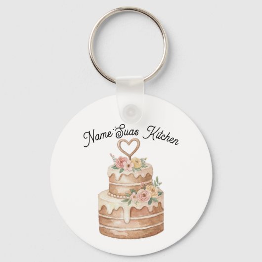 personalized Cake Keychain  Custom Name Baker Gift (Voorkant)