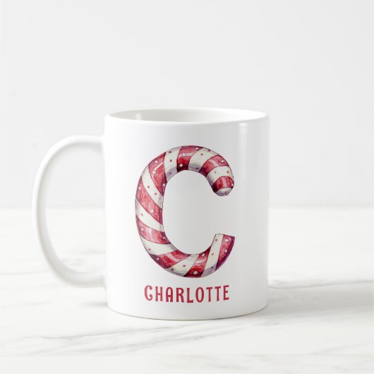 Personalized Candy Cane Monogram Christmas C Koffiemok (Links)