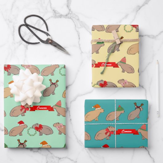 Personalized Capybara Cute Wildlife Christmas Inpakpapier Vel (Voorkant)