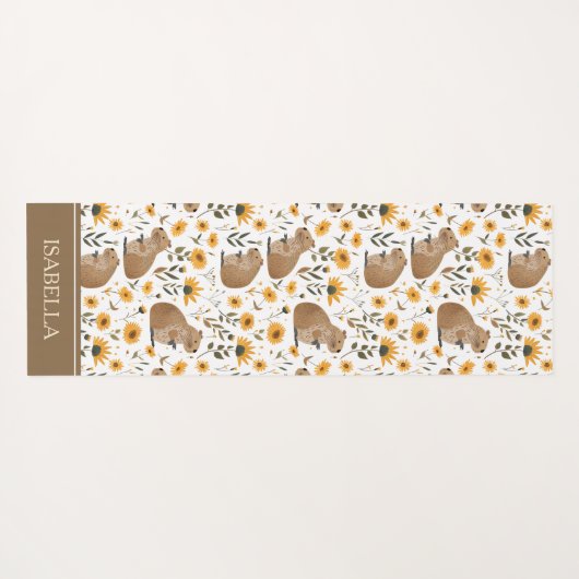 Personalized Capybara Floral Yogamat (Achterkant (horizontaal))