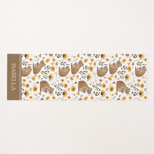 Personalized Capybara Floral Yogamat (Voorkant (horizontaal))