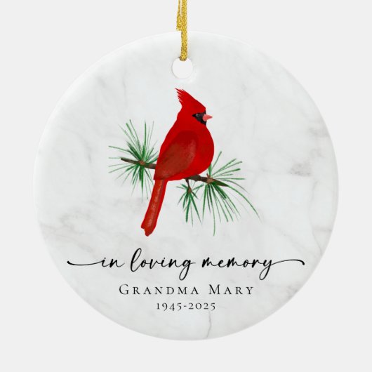 Personalized Cardinal In Loving Memory Keepsake Keramisch Ornament (Achterkant)