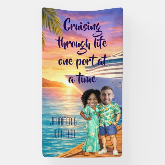 Personalized Caricature Couple Cruise Door Spandoek (Verticaal)