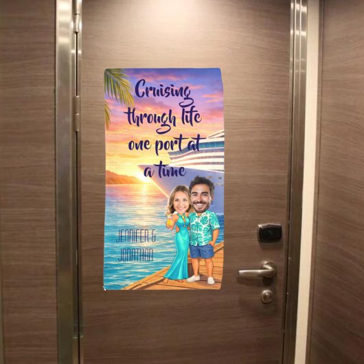 Personalized Caricature Couple Cruise Door Spandoek
