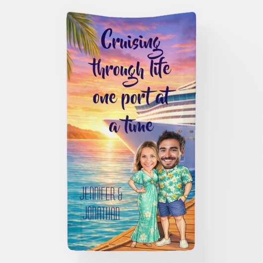 Personalized Caricature Couple Cruise Door Spandoek (Verticaal)