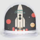 Personalized Cartoon Space Rocket Sneeuwbol (Voorkant)