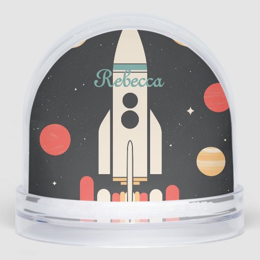 Personalized Cartoon Space Rocket Sneeuwbol (Voorkant)