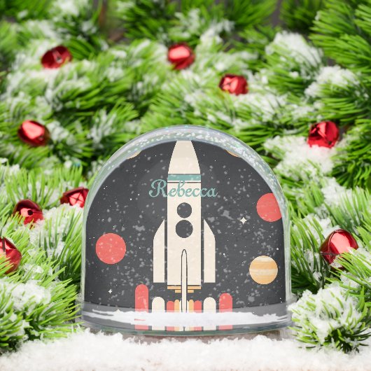 Personalized Cartoon Space Rocket Sneeuwbol (Kerstmis)