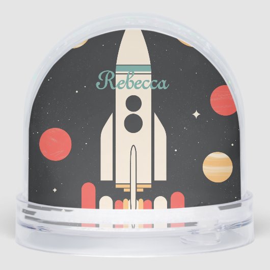 Personalized Cartoon Space Rocket Sneeuwbol (Achterkant)