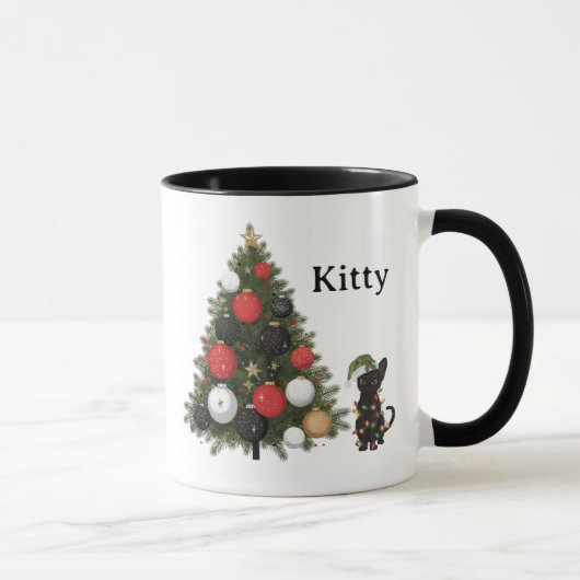 Personalized Cat & Christmas Tree Coffee Mug Mok (Rechts)