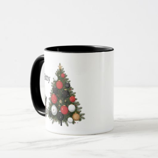 Personalized Cat & Christmas Tree Coffee Mug Mok (Voorkant links)