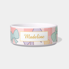 Personalized Cat Gingham Pastel Bows Bowl Ceramic Voerbakje