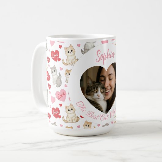 Personalized Cat Mom Mug | Custom Photo and Name Koffiemok (Voorkant links)