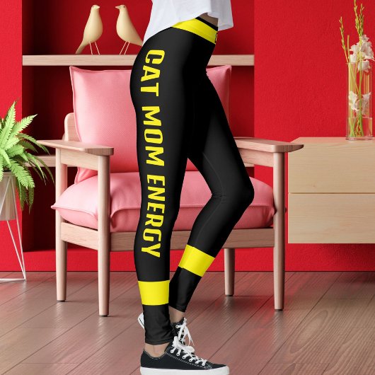 Personalized Cat Mom Pet Lover Yellow Stripe Black Leggings