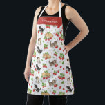 Personalized Cat Mom Strawberry Kitten Kitchen Schort<br><div class="desc">Bring a touch of whimsy to your cooking with this adorable, customizable apron. Designed for the ultimate cat lover, this apron features a vibrant watercolor pattern of kittens and strawberries on a clean white background. The top section includes a bold red header where you can add a personalized name in...</div>
