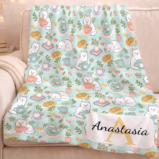 Personalized  Cat Monogram Name Pastel High Tea Fleece Deken
