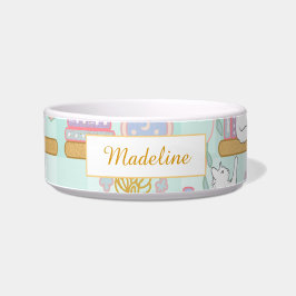 Personalized Cat Name Green Library Bowl Ceramic Voerbakje