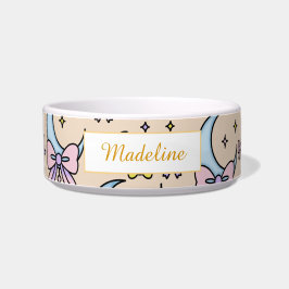 Personalized Cat Name Moon Peach Bows Bowl Ceramic Voerbakje
