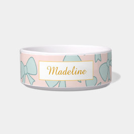 Personalized Cat Name Pastel Blue Bow Bowl Ceramic Voerbakje