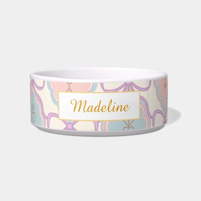 Personalized Cat Name Pastel Pink Bowl Ceramic Voerbakje (Voorkant)