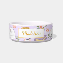 Personalized Cat Name Pastel Purple Bowl Ceramic Voerbakje