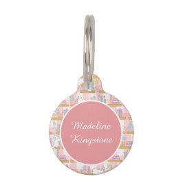 Personalized Cat Name Tag Cat Library Pink Huisdierpenning