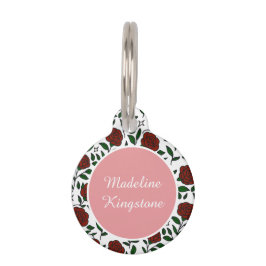 Personalized Cat Name Tag Red Roses Huisdierpenning