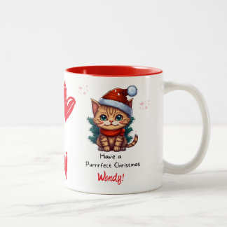 Personalized Cat Themed Christmas Mug Tweekleurige Koffiemok