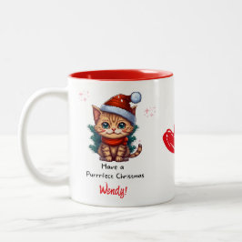 Personalized Cat Themed Christmas Mug Tweekleurige Koffiemok