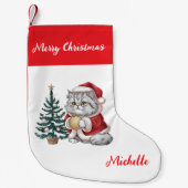 Personalized Cat with Santa Hat Christmas tree     Kleine Kerstsok (Voorkant)