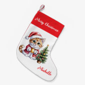 Personalized Cat with Santa Hat Christmas tree     Kleine Kerstsok (Voorkant (Hangend))