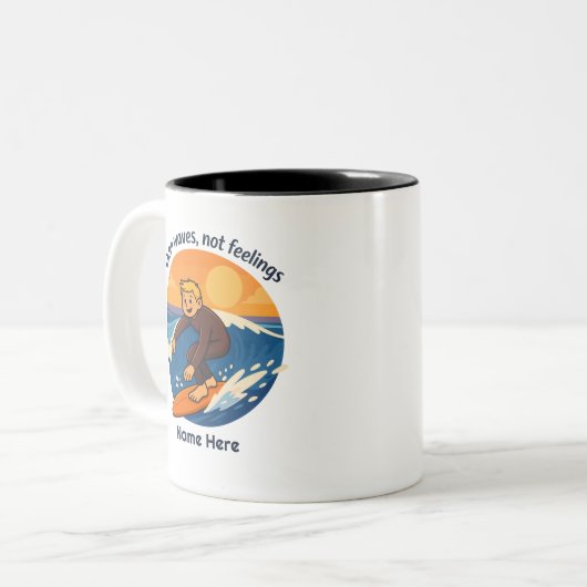 Personalized Catch Waves Not Feelings Surf Tweekleurige Koffiemok (Voorkant links)
