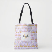 Personalized Cats in the Library Book Girly Purple Tote Bag (Voorkant)