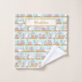 Personalized Cat's Library Bookish Pastel Green Washandje