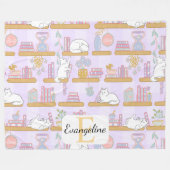 Personalized Cats Library Pastel Girl Book Purple Fleece Deken (Voorkant (Horizontaal))