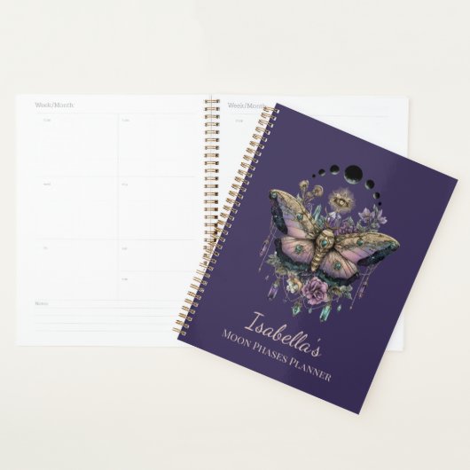 Personalized Celestial Moth & Moon Phases Witchy Planner (Display)