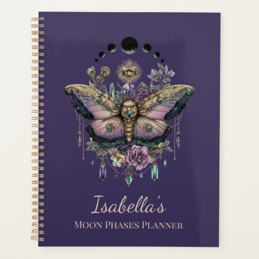 Personalized Celestial Moth & Moon Phases Witchy Planner (Voorkant)