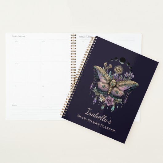 Personalized Celestial Moth & Moon Phases Witchy Planner (Display)