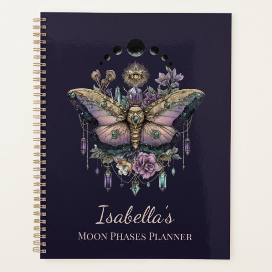Personalized Celestial Moth & Moon Phases Witchy Planner (Voorkant)