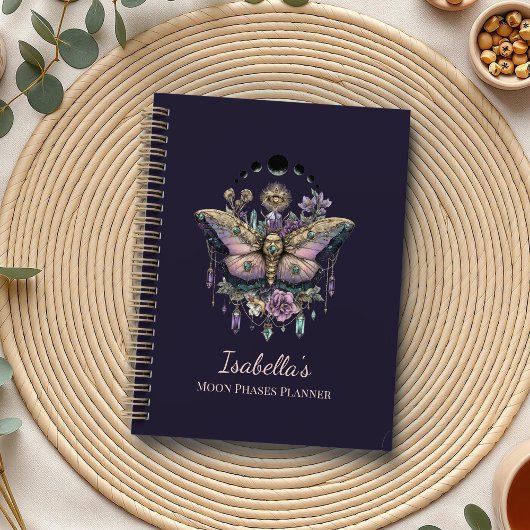 Personalized Celestial Moth & Moon Phases Witchy Planner