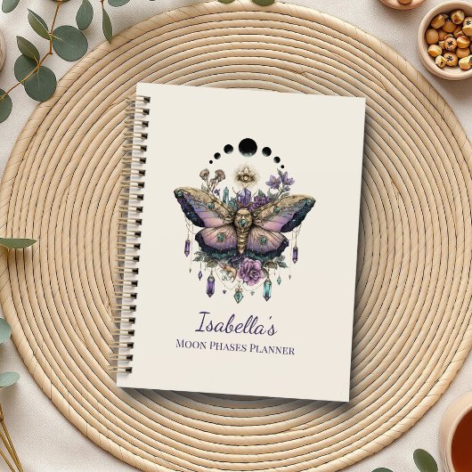Personalized Celestial Moth & Moon Phases Witchy Planner