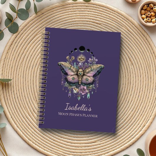 Personalized Celestial Moth & Moon Phases Witchy Planner
