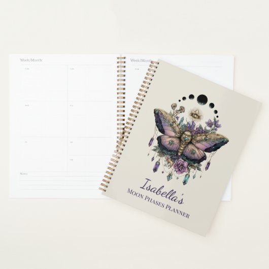 Personalized Celestial Moth & Moon Phases Witchy Planner (Display)