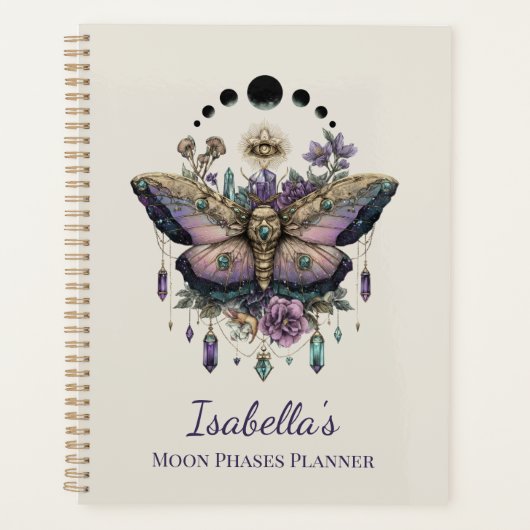 Personalized Celestial Moth & Moon Phases Witchy Planner (Voorkant)