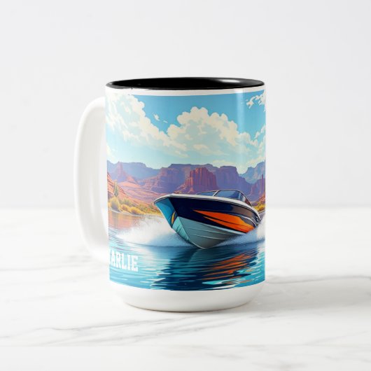 Personalized Ceramic Coffee Mug Fun Boat Theme Tweekleurige Koffiemok (Voorkant links)