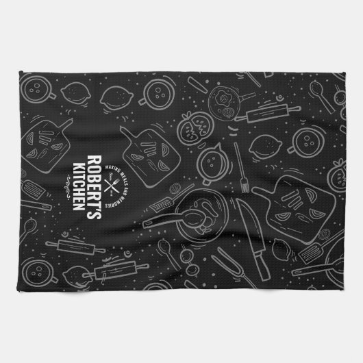 Personalized Chalkboard Doodle Kitchen Towel | Cus Theedoek (Horizontaal)