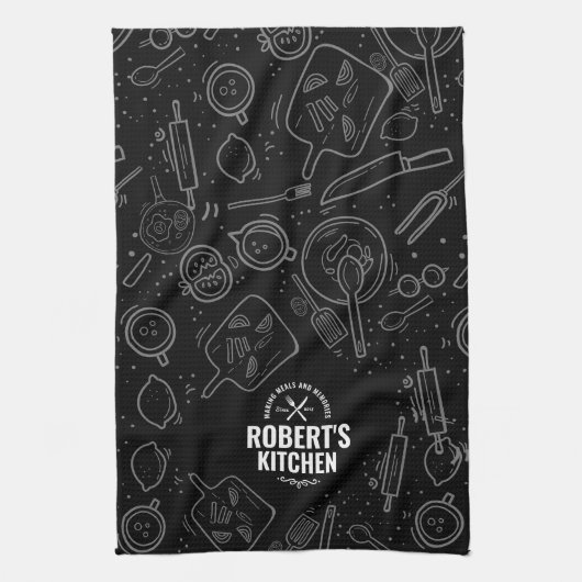 Personalized Chalkboard Doodle Kitchen Towel | Cus Theedoek (Verticaal)