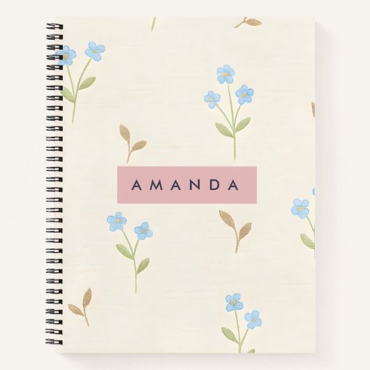 Personalized Charming Blue Wildflower Print Notitieboek (Voorkant)