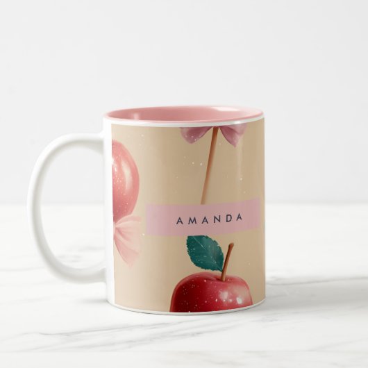 Personalized Charming Candy Apple Pattern Tweekleurige Koffiemok (Links)