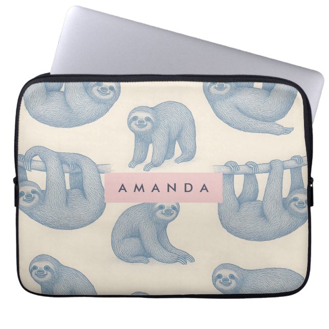 Personalized Charming Elegant Blue Sloth Pattern Laptop Sleeve (Voorkant)